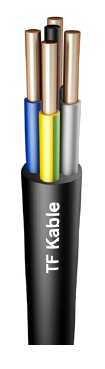 Schwarzes YKY-Erdungskabel 5x 4 mm2 ŻO RE Cu-Draht 0,6/1 kV – 1 m